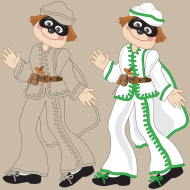 İtalyan commedia dell 'arte brighella maskeli çocuklar için boyama sayfası