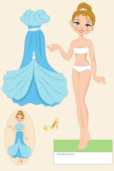 Paper Doll Representing Cinderella Party Meets Prince — Stock Vector
