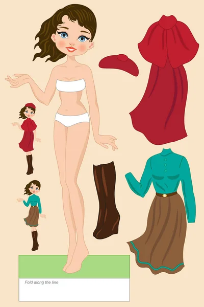 Paper Doll Dress Coat Collected Cut Out Girls — Stock Vector