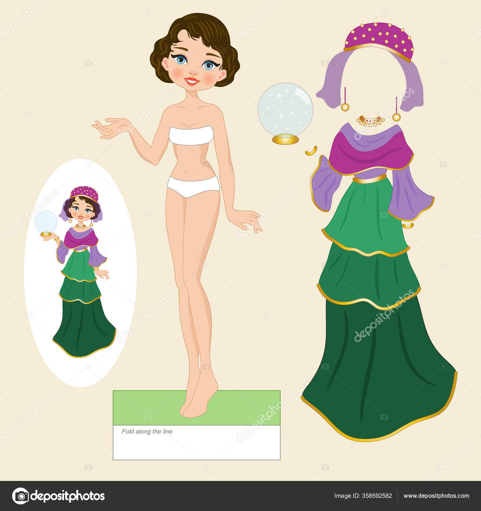 ilustração colorida de boneca de papel. jogo de vestir para