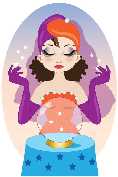 Clairvoyant Orange Violet Dresses Crystal Ball — Stock Vector