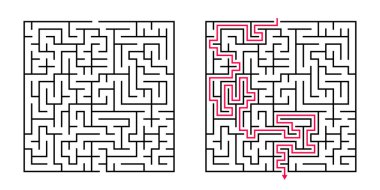 Vector Square Labirenti - Siyah & Kırmızı Çözümlü Labirent. Koordinasyon, Sorun Çözme, Karar Verme Yetenekleri Testi için Komik & Eğitici Zihin Oyunu.