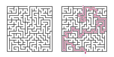 Vector Square Labirenti - Siyah & Kırmızı Çözümlü Labirent. Koordinasyon, Sorun Çözme, Karar Verme Yetenekleri Testi için Komik & Eğitici Zihin Oyunu.