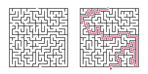 Vektorquadrat Labyrinth Labyrinth Mit Eingeschlossener Lösung Schwarz Rot Lustiges Pädagogisches — Stockvektor