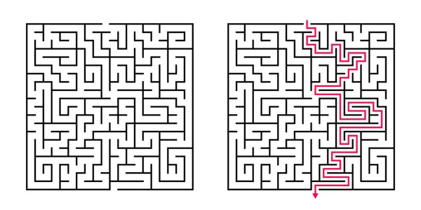 Λαβύρινθος Vector Square Λαβύρινθος Συμπεριλαμβάνεται Λύση Μαύρο Κόκκινο Αστείο Εκπαιδευτικό — Διανυσματικό Αρχείο