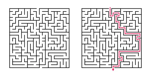 Labyrinthe Carré Vectoriel Labyrinthe Avec Solution Incluse Noir Rouge Jeu — Image vectorielle