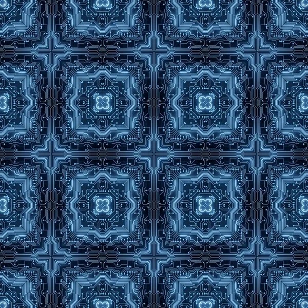 Blue Circuit Board Pattern Digital Seamless Background Abstract Futuristic Computer — стокове фото