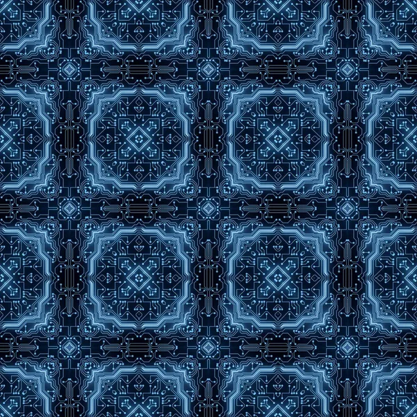Blue Circuit Board Pattern Ψηφιακή Seamless Φόντο Αφηρημένη Φουτουριστική Απεικόνιση — Φωτογραφία Αρχείου