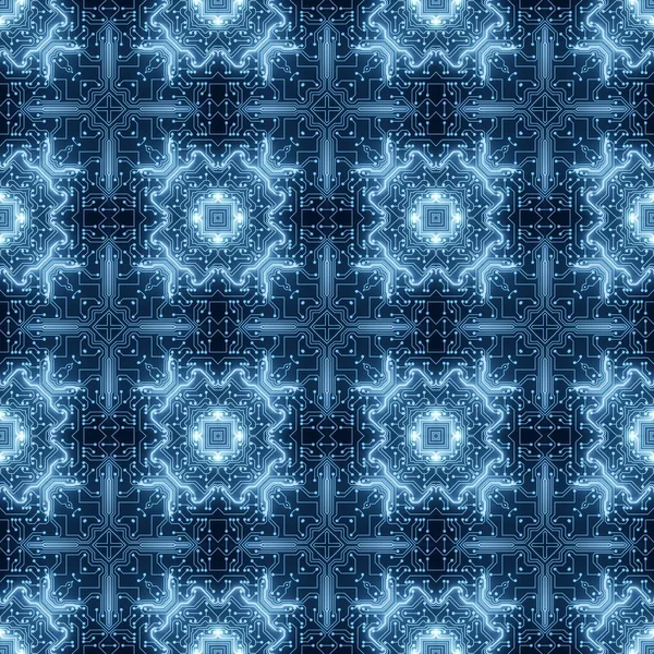 Blue Circuit Board Pattern Digital Seamless Background Abstract Futuristic Computer — стокове фото