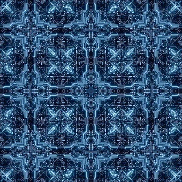 Blue Circuit Board Pattern Digital Seamless Background Abstract Futuristic Computer — стокове фото