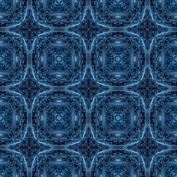 Синий Circuit Board Patting Digital Seamless Background Абстрактная Футуристическая Иллюстрация — стоковое фото