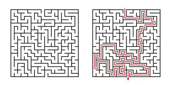 Λαβύρινθος Vector Square Λαβύρινθος Συμπεριλαμβάνεται Λύση Μαύρο Κόκκινο Αστείο Εκπαιδευτικό — Διανυσματικό Αρχείο