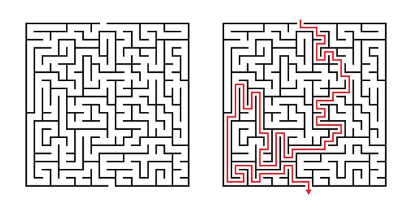Vektorové Náměstí Bludiště Labyrint Přiloženým Řešením Černé Červené Barvě Funny — Stockový vektor