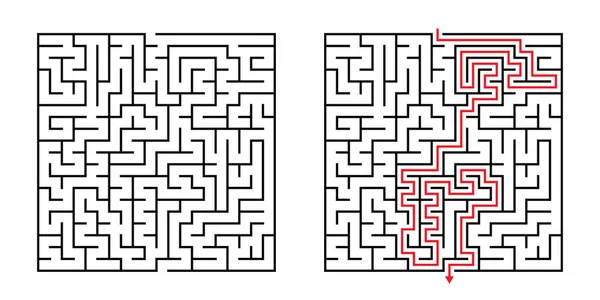 Labyrinthe Carré Vectoriel Labyrinthe Avec Solution Incluse Noir Rouge Jeu — Image vectorielle