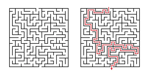 Labirinto Quadrado Vetor Labirinto Com Solução Incluída Preto Vermelho Engraçado —  Vetores de Stock