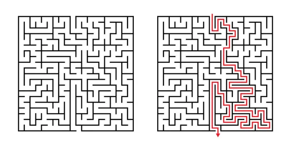 Vektorquadrat Labyrinth Labyrinth Mit Eingeschlossener Lösung Schwarz Rot Lustiges Pädagogisches — Stockvektor