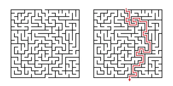 Labyrinthe Carré Vectoriel Labyrinthe Avec Solution Incluse Noir Rouge Jeu — Image vectorielle