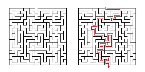 Labirinto Quadrado Vetor Labirinto Com Solução Incluída Preto Vermelho Engraçado — Vetor de Stock