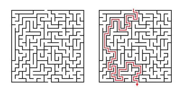 Λαβύρινθος Vector Square Λαβύρινθος Συμπεριλαμβάνεται Λύση Μαύρο Κόκκινο Αστείο Εκπαιδευτικό — Διανυσματικό Αρχείο