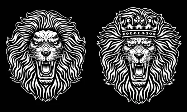 Wütender Löwenkopf Mit Krone — Stockvektor