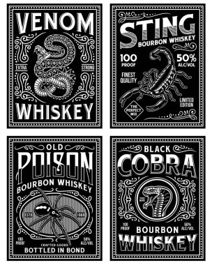 Klasik Whiskey Label tişörtü Siyah ve Beyaz Grafik Koleksiyonu