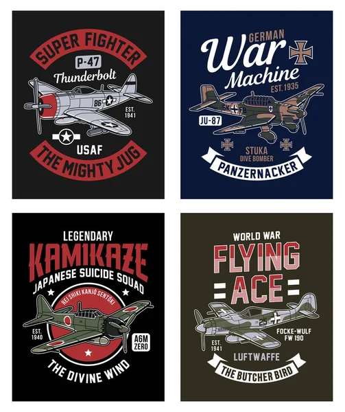 Vintage World War Fighter Aereo Graphic Shirt Collezione — Foto Stock