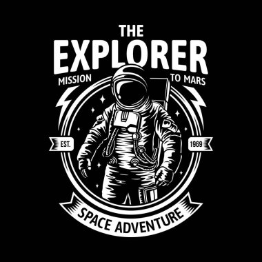 Uzayda Astronot Rozet Vektörü İllüstrasyonu  