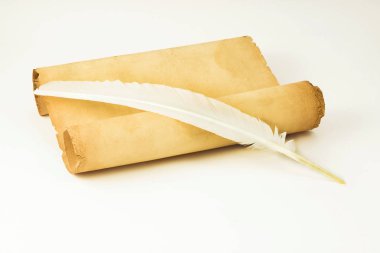 Bir kalem ve InkWell parşömen rulo 