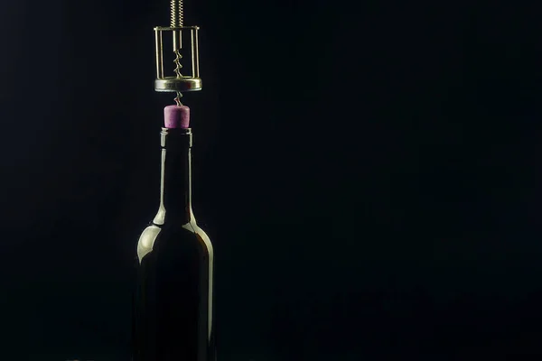 A garrafa de contorno de saca-rolhas de vinho — Fotografia de Stock