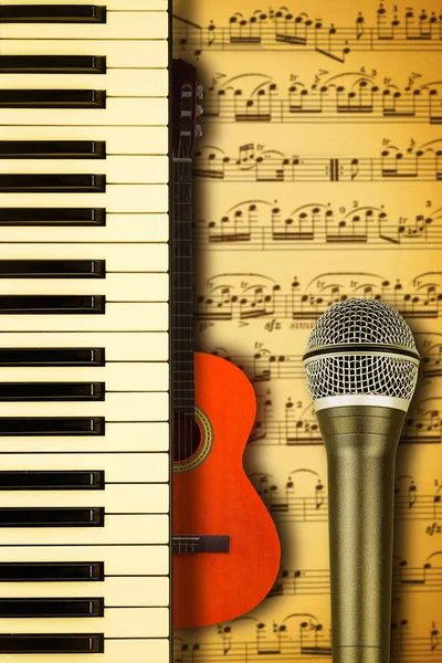 Concetto di strumenti musicali relativi alla partitura con note — Foto Stock