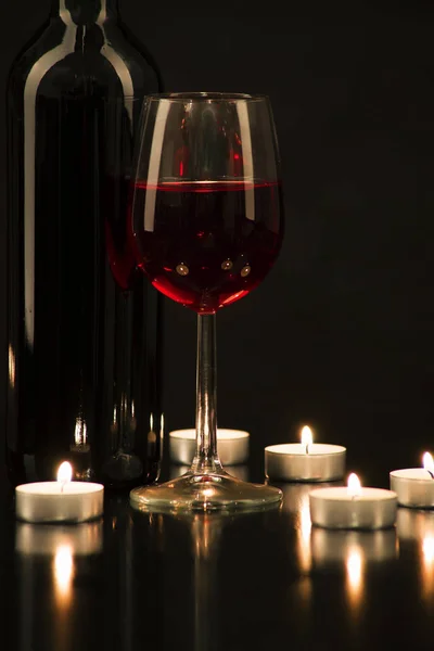 Концепція Різдва Вино Свічки Запалювання Увімкнено — стокове фото