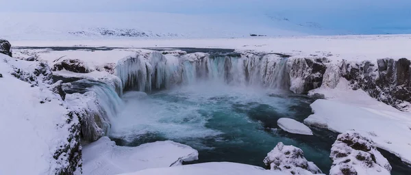 Godafoss vízesés téli táj — Stock Fotó