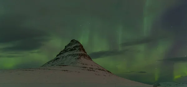 Aurora Borealis around Kirkjufell Mountain — Stock Photo, Image