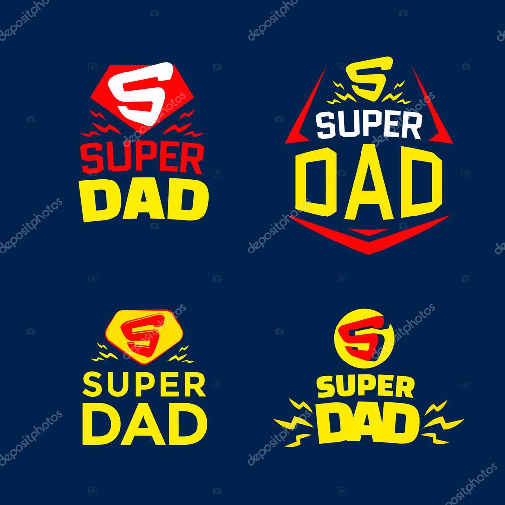 Super Dad emblem. Super hero logo set. Vector illustration