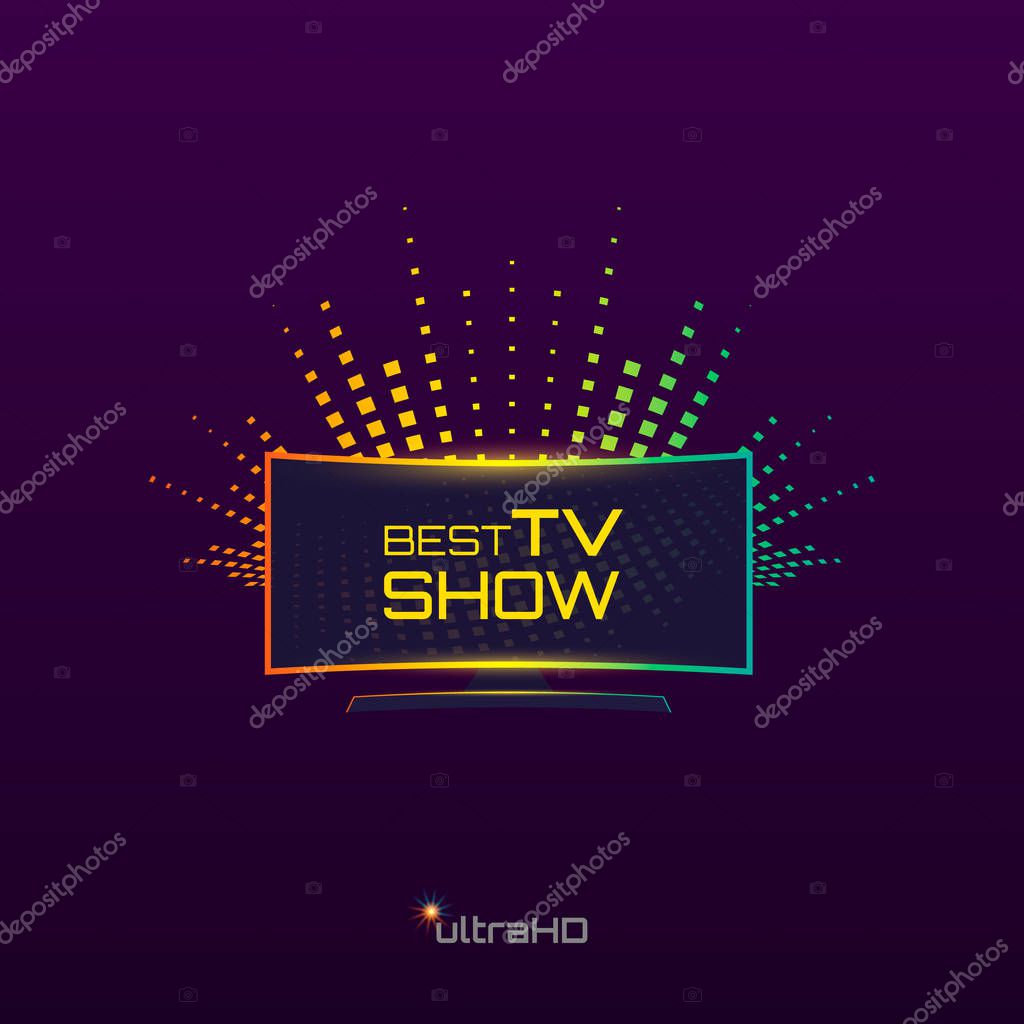Best Tv Show emblem or logo design. Curved high definition TV. Vector