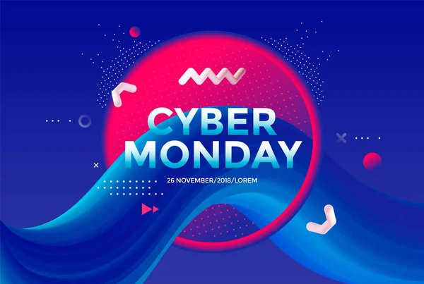 Cyber Monday sale poster design 3d flow shape — стоковий вектор