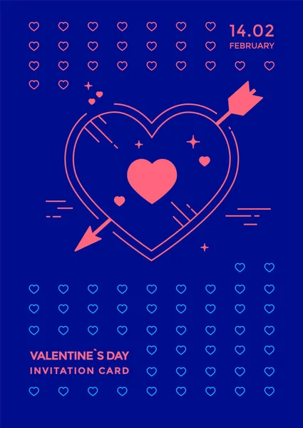 Valentines day poster with red line heart — Stock Vector