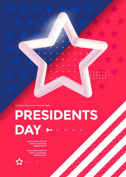 快乐总统日海报设计3D星 — 图库矢量图片