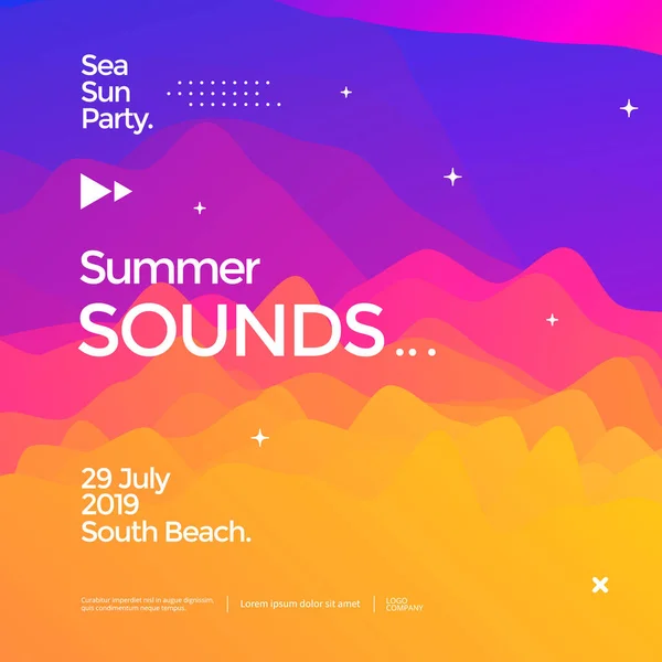 Summer sounds electronic music fest poster design — Stock Vector