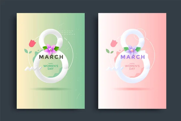 Μαρτίου Σχεδιασμός Ευχετήριας Κάρτας Λουλούδι Παγκόσμια Ημέρα Της Γυναίκας Μίνιμαλ — Διανυσματικό Αρχείο
