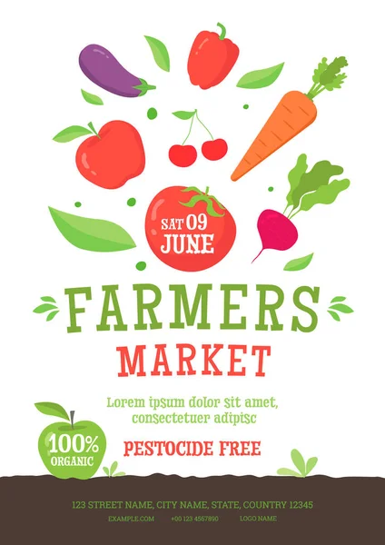 Farmer market poster template with vegetables icon — Stock Vector