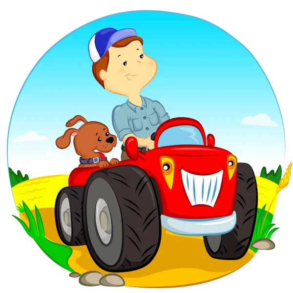O agricultor no tractor — Vetor de Stock