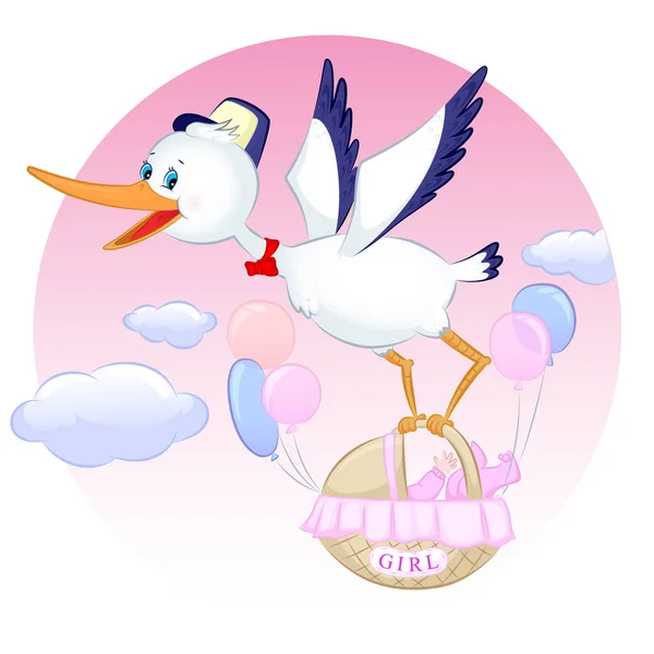 Stork with girl — Stock Vector