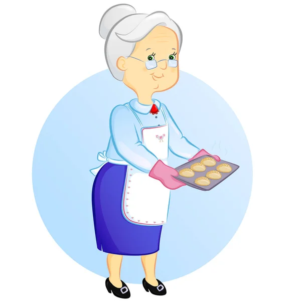 Abuela con pasteles — Vector de stock