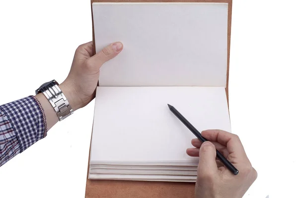 İnsan eli kalem kağıda yazı ile — Stok fotoğraf