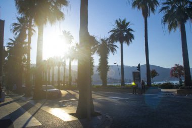Marmaris, Türkiye - 12 Haziran 2017: Ege Denizi setin palmiye ağaçları ile