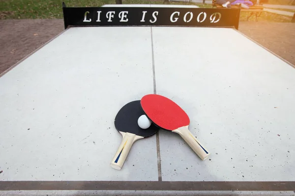 Table Tennis racket with ball on a Table Tennis Table