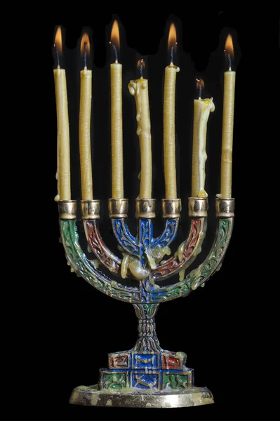 Image Jewish Holiday Hanukkah Background Menorah Traditional Candelabra Candles — Stock Photo, Image