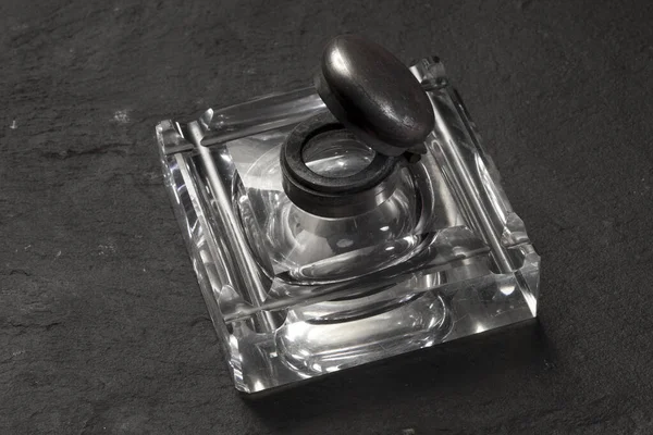 Exquisite Antique Glass Inkwell Black Background — Stock Photo, Image