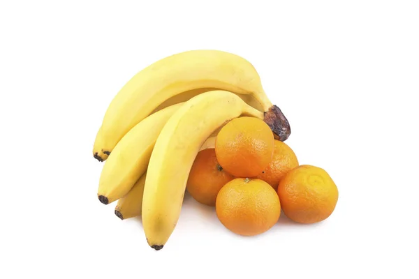 Bananes Mandarines Isolées Sur Fond Blanc — Photo